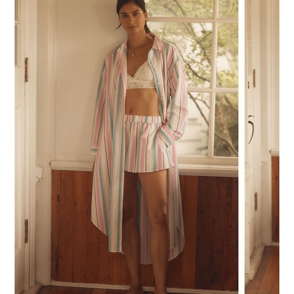Lyrebird Striped Pastel Lounge Shirt - Pink Blue & White